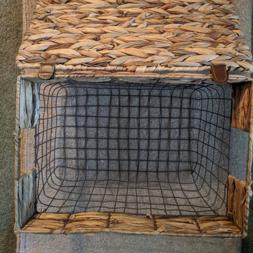 Breathable See-through Wired Gift Basket w/ Lid for Pet Cage Crate Storage Bin